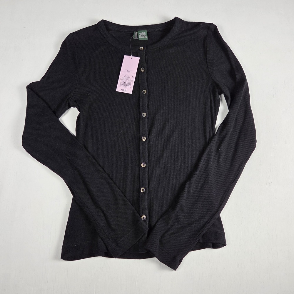 Wild Fable Y2K Grunge Ribbed Button Front Cardigan Black XS